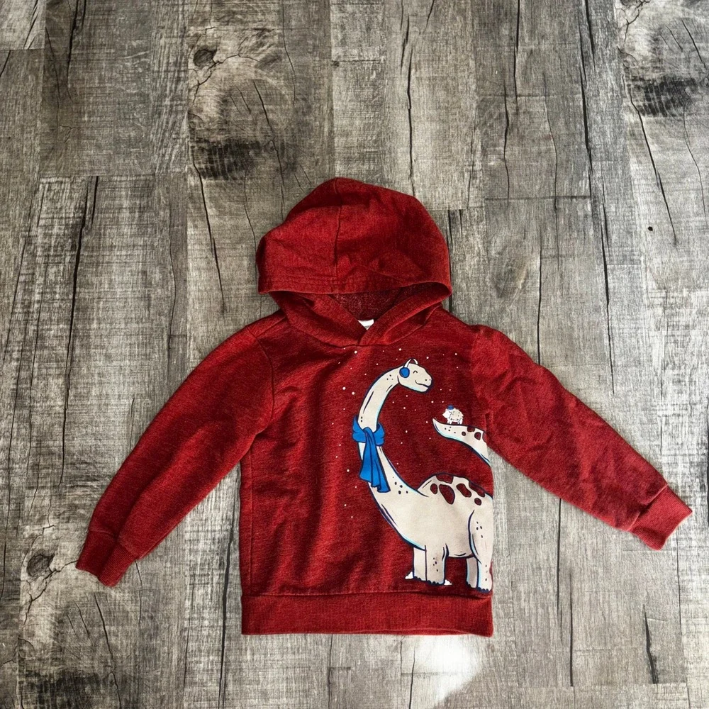 Carters Toddler Boys Red Heather Dinosaur Winter Graphic Hoodie Sweatshirt 3T